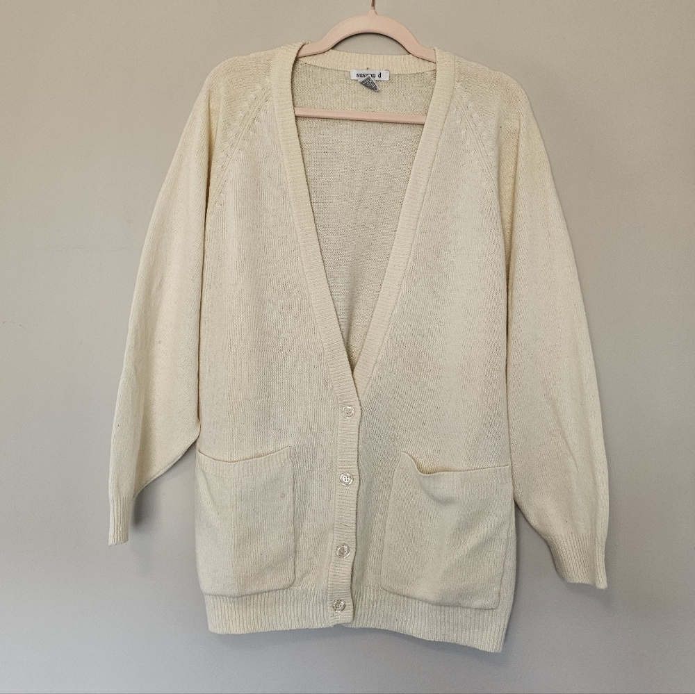 Vintage Lambswool Angora Blend Cardigan Sweater 2X Grandma Core Cream